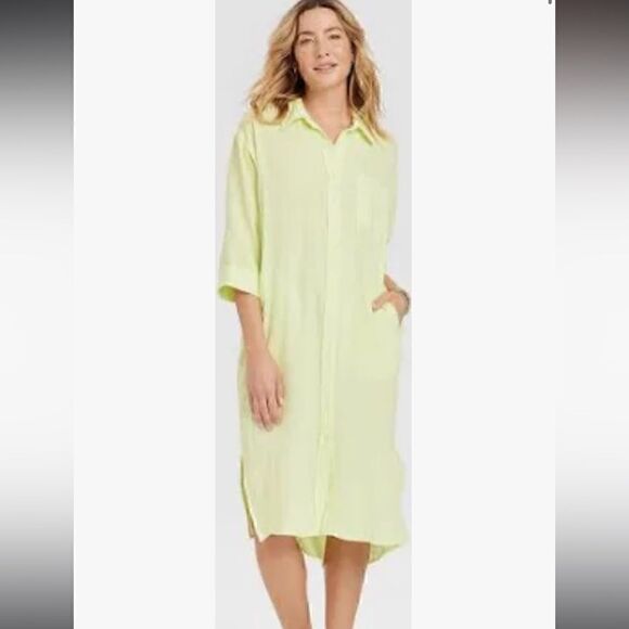 Yellow pool cover up midi dress 100% cotton size s - Picture 1 of 5